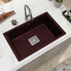 Plantex 18x16 inch Quartz Choco Brown Kitchen Sink/UV Protected Kitchen Sink/Undermount Sink for Kitchen/Single Bowl Sink with Coupling & Hose Pipe, APS-2023