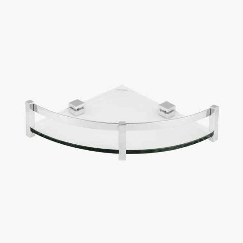 Kerovit 12x12 inch Silver Chrome Finish Square Range Glass Corner Shelf, KA990014