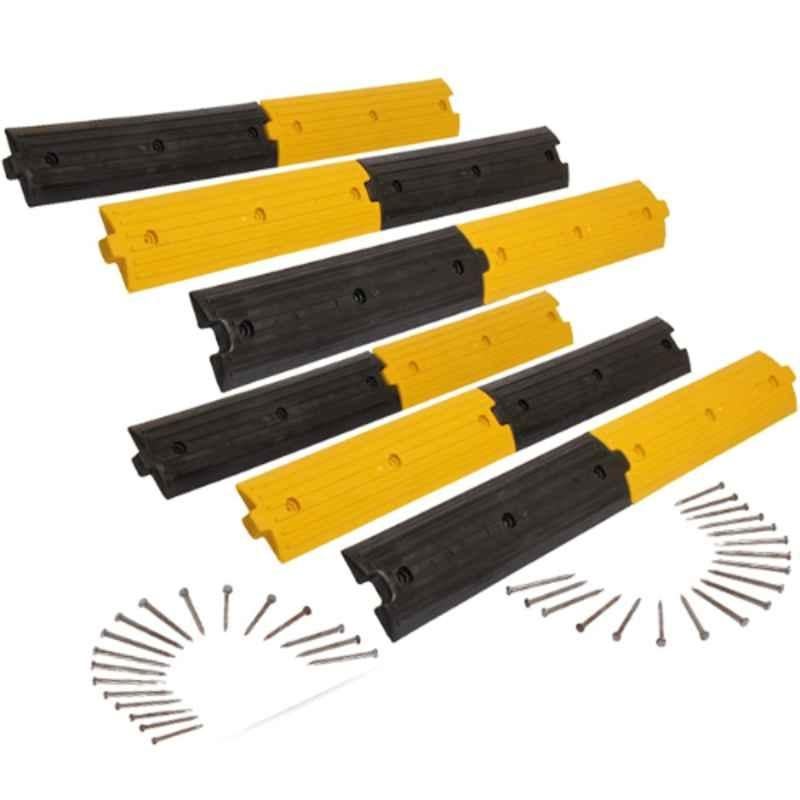 Ladwa 12 Pcs 6m Black & Yellow Rubber High Visibility Safety Speed Breaker Rumblers Set, LSI-RUBBERRUMBLER-P6