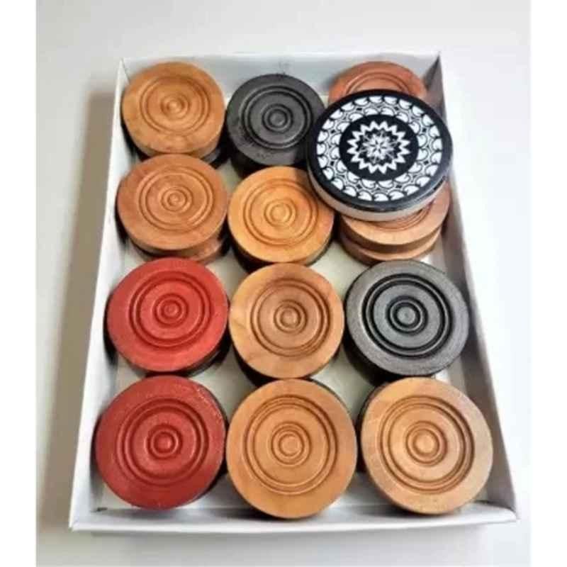 GLS Super Champion Wooden Carrom Coins with Striker for All Age Group (Pack of 24)