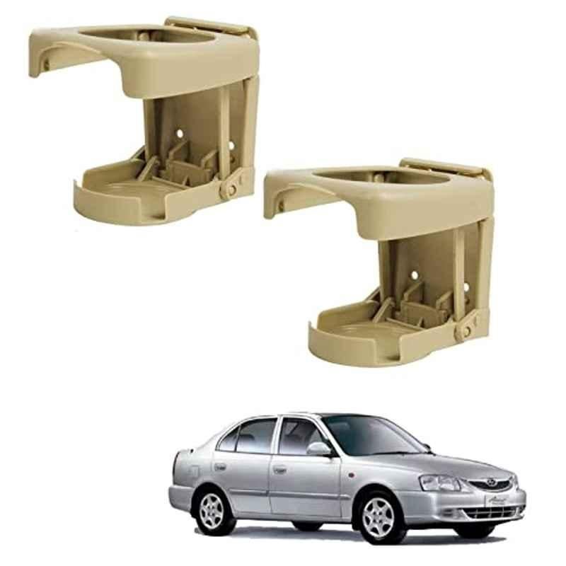 Kozdiko Plastic Beige Foldable Car Drink Holder for Hyundai Accent (Pack of 2)