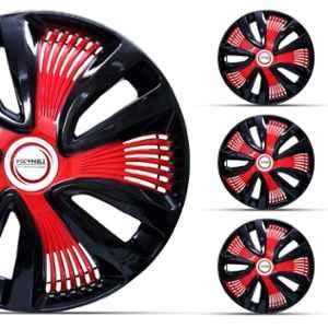 Hotwheelz Sporty 4 Pcs 12 inch Red & Black Press Fit Type Car Wheel Cover Set with Metal Ring & Superb Design, HWWC_SUPERB_BR12