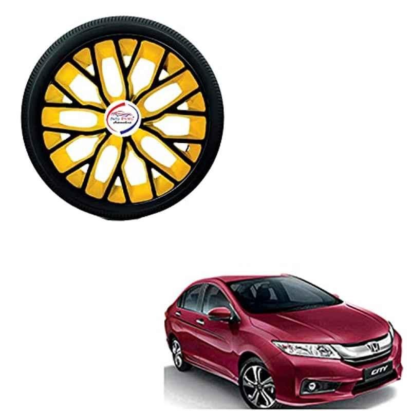 Auto Pearl 4 Pcs 15 inch ABS Black & Yellow Hubcap Wheel Cover Set with Retention Ring for Honda City Idtec 2016