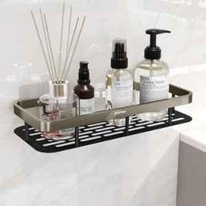 Plantex 12x5 inch Stainless Steel Satin & Black Powder Coated Finish Bathroom Shelf