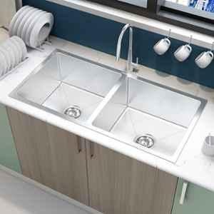 Plantex 37x18 inch Stainless Steel 304 Grade Silver Matt Double Bowl Sink for Kitchen/Handmade Steel Kitchen Sink with 7 Years of Warranty by Plantex/Sink with All Fitting & Drying Rack Included