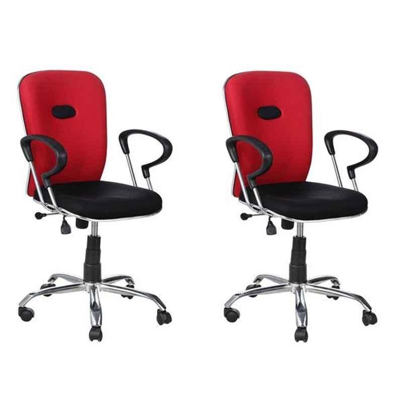 Regent Net & Metal Black & Red Chair with Chrome PU Handle, RSC-530 (Pack of 2)