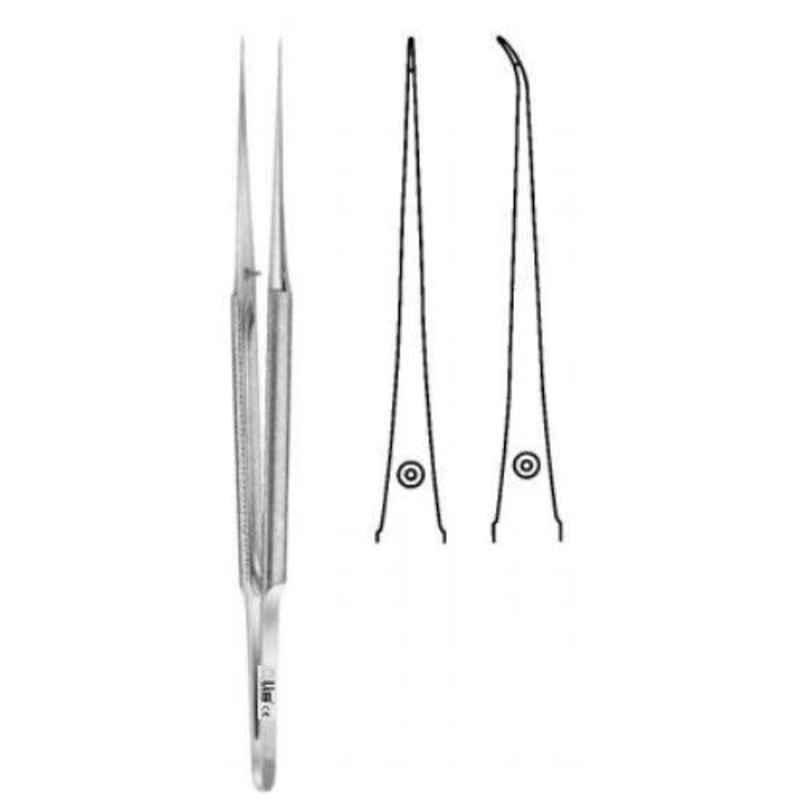 Alis 18cm/ 7 inch Micro Suture Tying Forceps with Platform Curved 0.6mm, A-GEN-261-18