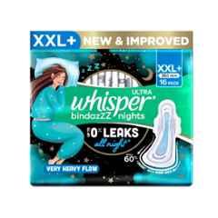Whisper 16 Pcs Ultra White Cotton Disposable Sanitary Pad Packet, Size: XXL+