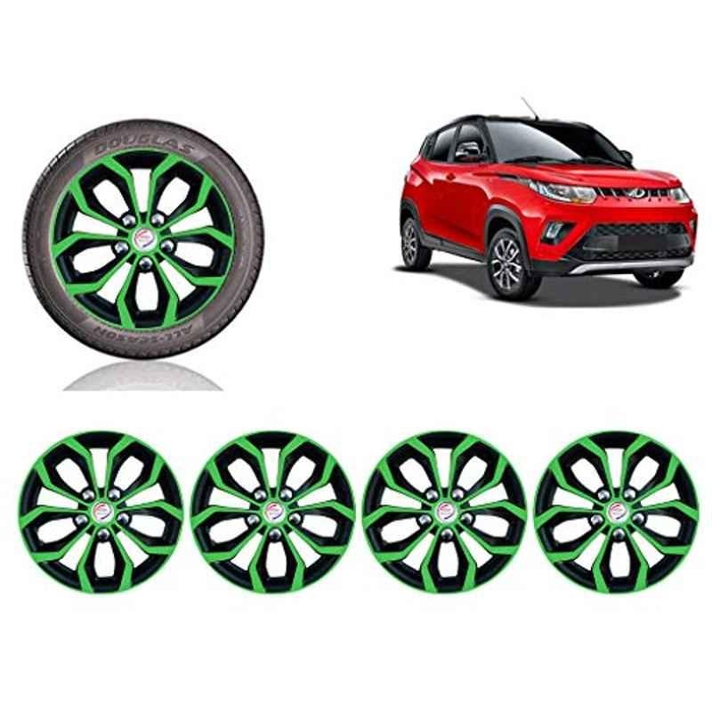 Auto Pearl 4 Pcs 14 inch Green & Black ABS Press Type Hubcap Wheel Cover Set with Retention Ring for Mahindra KUV100nxt