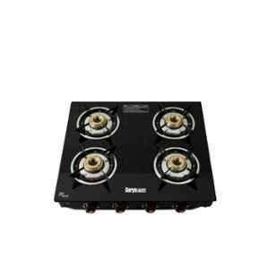 Suryaviva Nano 4 Burner Cast Iron Toughened Glass Top Gas Stove with Hose Pipe & Lighter, SVNHP036