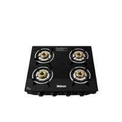 Suryaviva Nano 4 Burner Cast Iron Toughened Glass Top Gas Stove with Hose Pipe & Lighter, SVNHP036