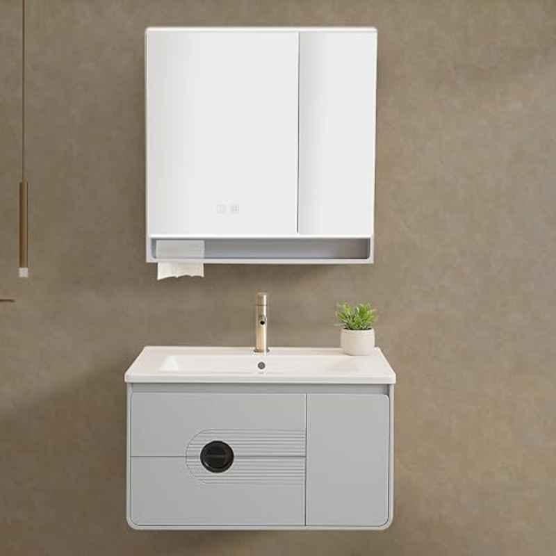 Plantex Rectangular Unbreakable Vanity for Bathroom/Washbasin with Cabinet Full Set/Sensor Light Bathroom Organizer for Home- APS-NZBC-24-RECTNGL-VANITY-SET