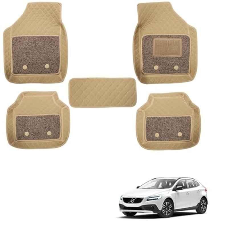 Kozdiko 5 Pcs Waterproof & Luxury 7D Beige Leatherette Car Floor Mats Set for Volvo V40