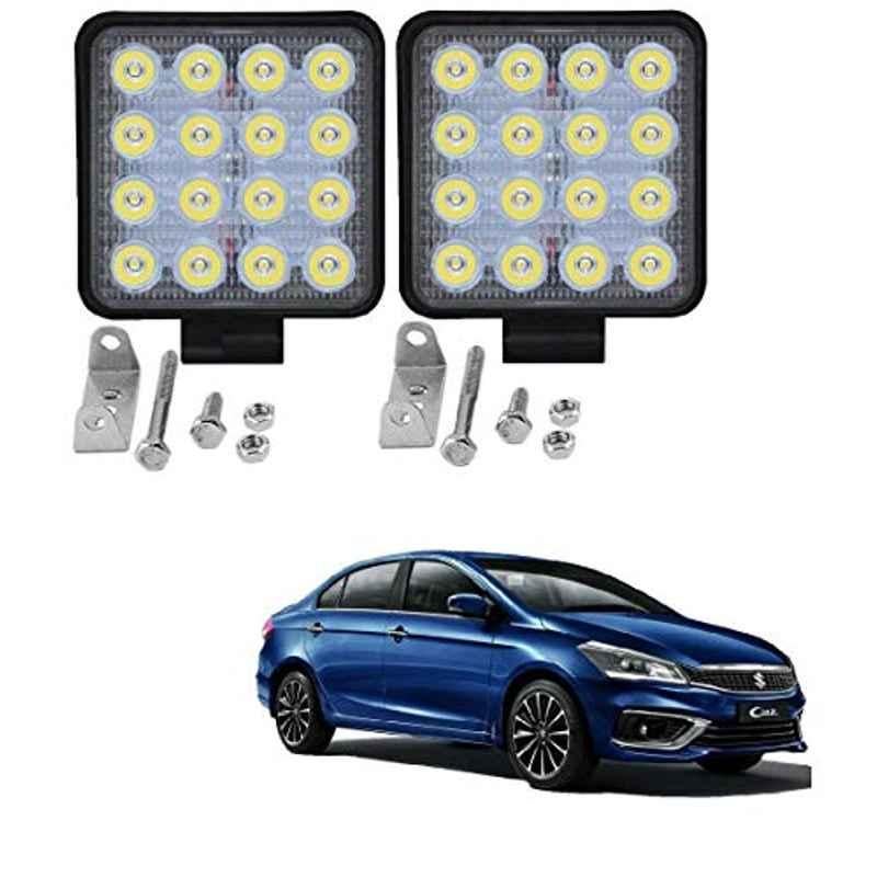 Kozdiko 2 Pcs 48W 16 LED White Bright Beam Square Fog Light Set for Maruti Suzuki Ciaz Facelift, koz_92685