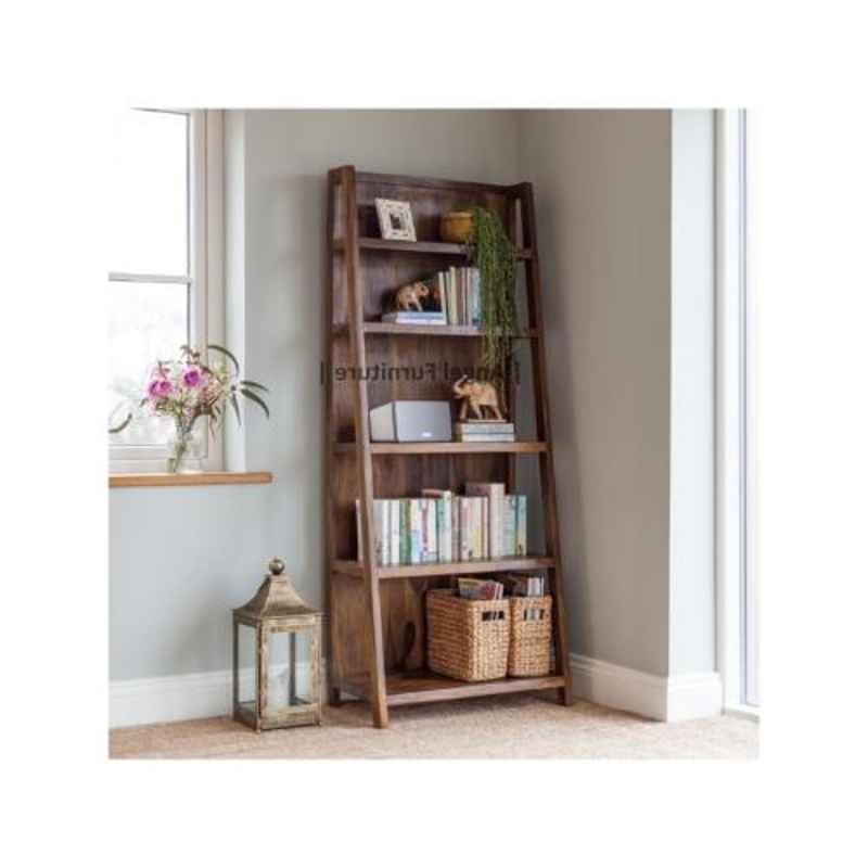 Angel Furniture Solid Sheesham Wood Medium Glossy Finish Brown Tallboy Ladder Bookshelf, AF-209H