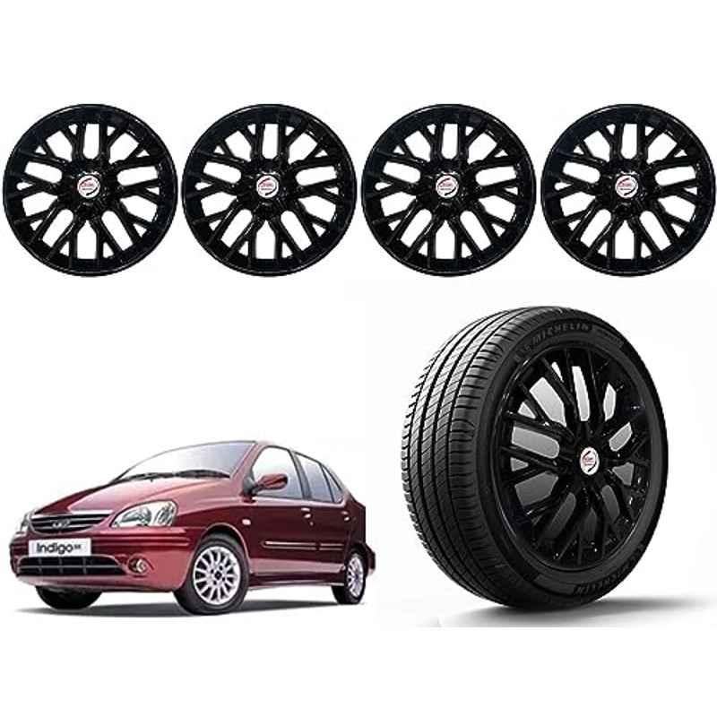 Auto Pearl 4 Pcs 14 inch Polypropylene Black Press Type Car Wheel Cover Set with Retention Ring for Tata Indigo 2002, 14WC_Phoenix_Black_Indigo2002