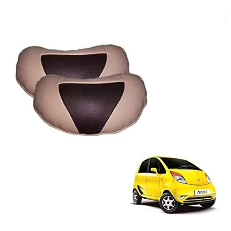 Kozdiko 2 Pcs Beige & Brown Car Neck Rest Cushion Pillow Set for Tata Nano
