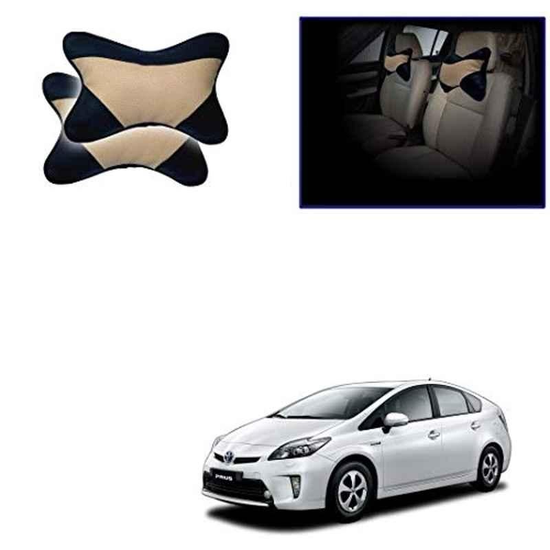 Kozdiko 2 Pcs Beige & Black Car Neck Rest Cushion Pillow Set for Toyota Prius