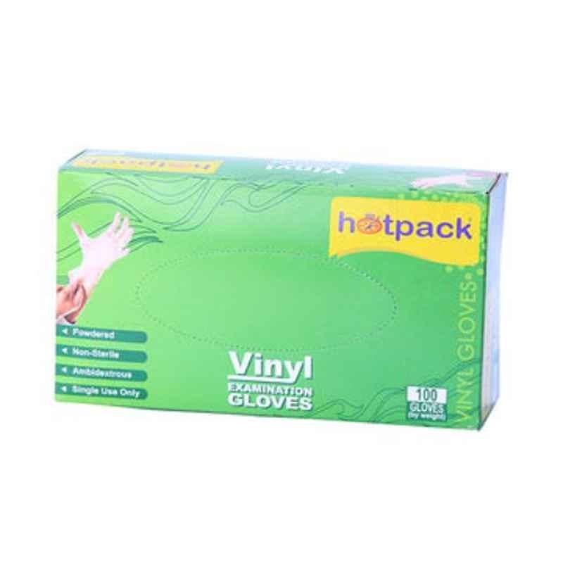 Hotpack White Vinyl Hand Gloves, VGM, Size: Medium (Pack of 100)