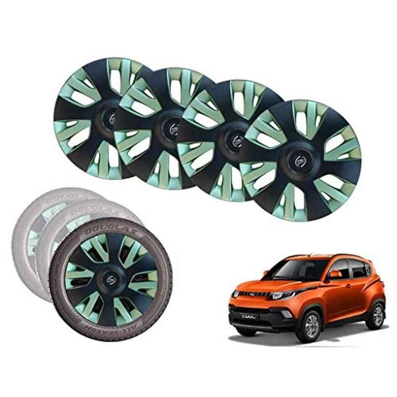 Auto Pearl 14 inch ABS Black & Green Car Hubcap Wheel Cover with Retention Ring Set for KUV 100