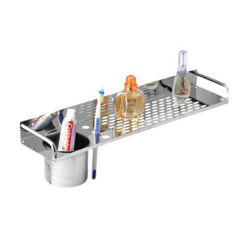 Drizzle 16 inch Stainless Steel Silver Shelves with Tumbler Holder, ASHELFHODSTEEL