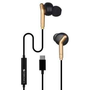 Zebronics Bro-C 10mm Black & Gold Wired Earphones with Deep Bass