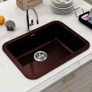 Plantex 24x18 inch Quartz Choco Brown Matt Kitchen Sink/UV Protected Kitchen Sink/Undermount Sink for Kitchen/Metalic Single Bowl Sink with Coupling & Hose Pipe, APS-2025