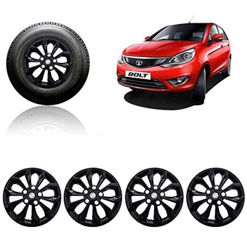 Auto Pearl 4 Pcs 14 inch ABS Black Press Fitting Wheel Cover Set Caps for TATA Bolt
