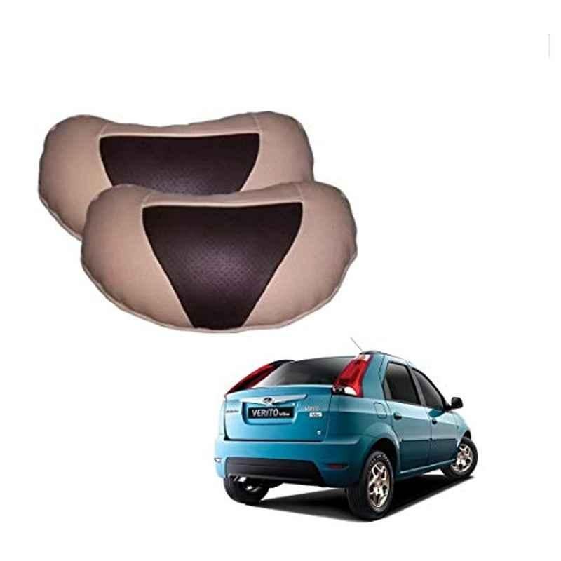 Kozdiko 2 Pcs Beige & Brown Car Neck Rest Cushion Pillow Set for Mahindra Verito Vibe