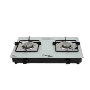 Sigri-Wala Orchid Quardpan Pro 2 Burner Toughened Glass White Manual Gas Stove