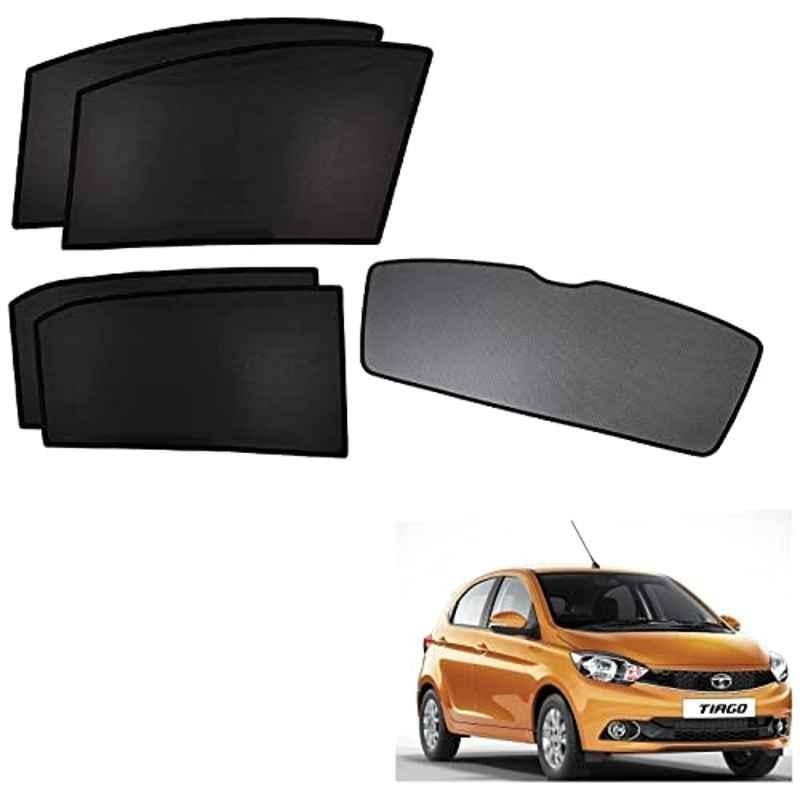 Kozdiko 5 Pcs Polyester Black Non Magnetic Window & Rear Sun Shades Set for Tata Tiago