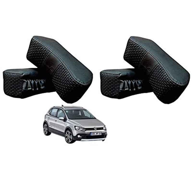 Kozdiko 4 Pcs CV Designer Black Leatherite Neck Rest Car Cushion Pillow Set for Volkswagen Polo Cross