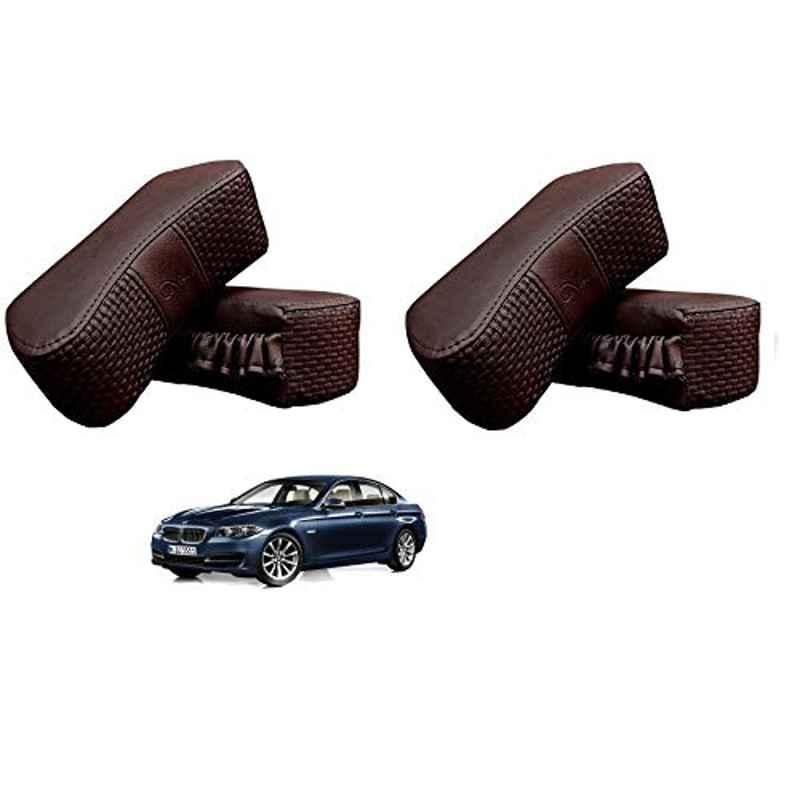 Kozdiko 4 Pcs CV Designer Cola Leatherite Neck Rest Car Cushion Pillow Set for BMW 5 Series