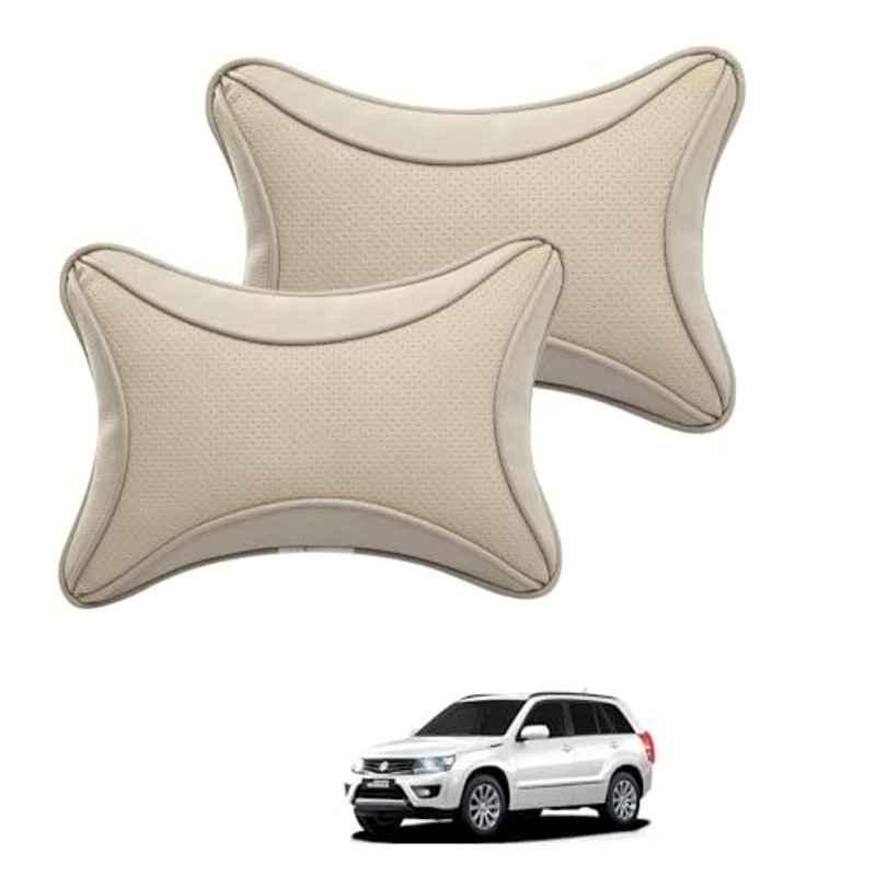 Kozdiko 2 Pcs Memory Foam & Polyester Beige Dots Car Neck Rest Pillow Set for Maruti Suzuki Grand Vitara, XNVJVHGJFH129