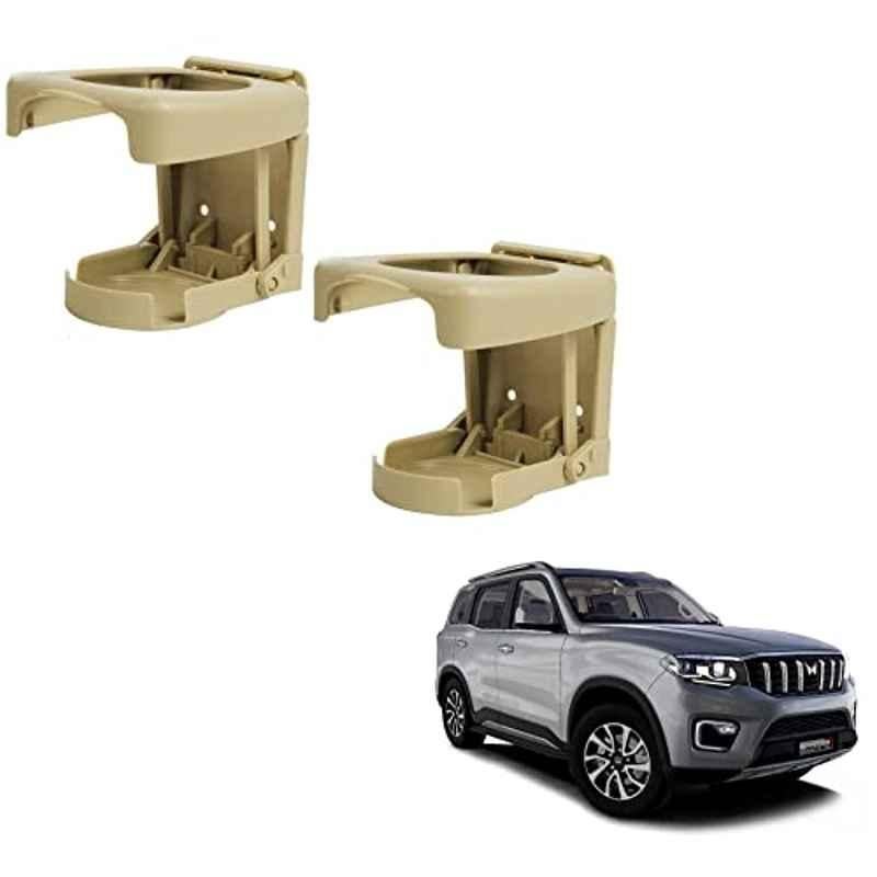 Kozdiko Plastic Beige Foldable Car Drink Holder for Mahindra Scorpio N-(2022-Present) (Pack of 2)