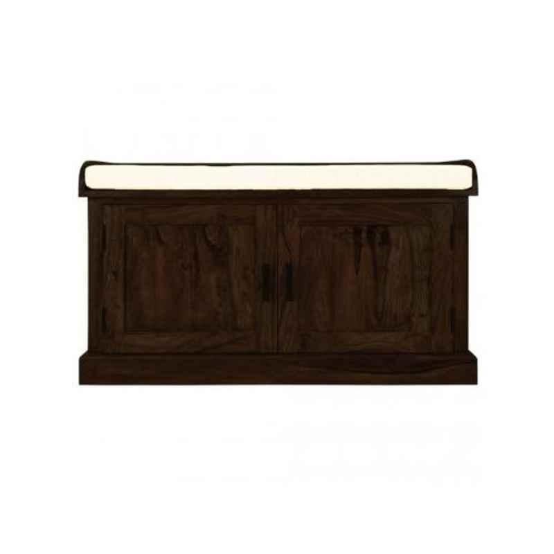 Angel Furniture 105x35x60cm Walnut Finish Solid Sheesham Wood Shoe Rack Enclosed Storage Seat, AF-158W