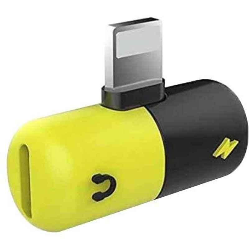 Bingo 2 in 1 Yellow & Black Mini Portable Lightning Splitter Audio & Charger Adapter