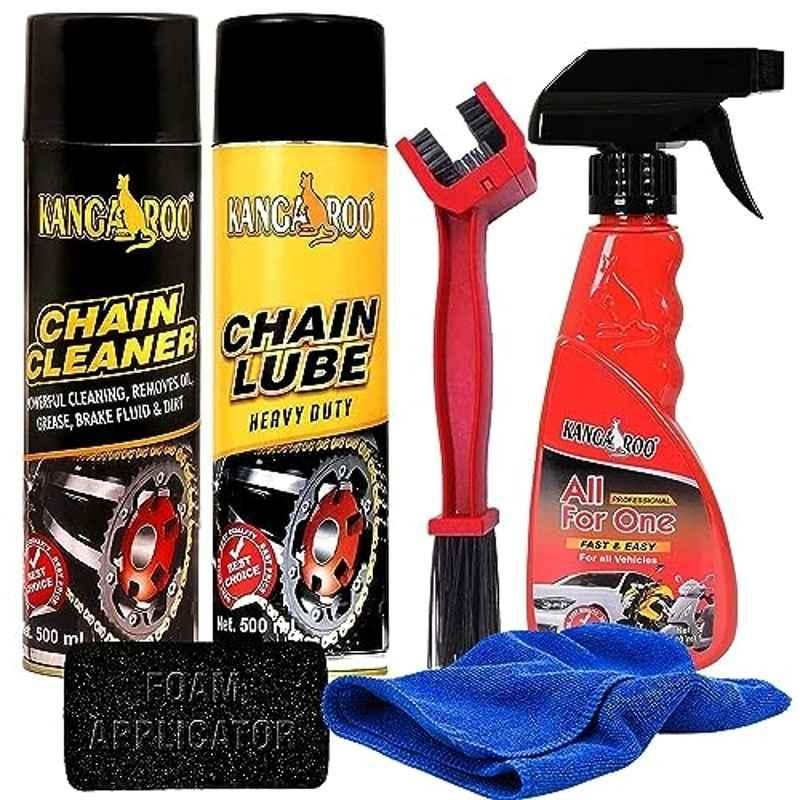 Kangaroo Bike Care Kit with 500ml Chain Lube Spray, 500ml Chain Cleaner Spray, 200ml Polish Shiner, Brush, Microfiber Cloth &a; Foam Applicator-picture-42
