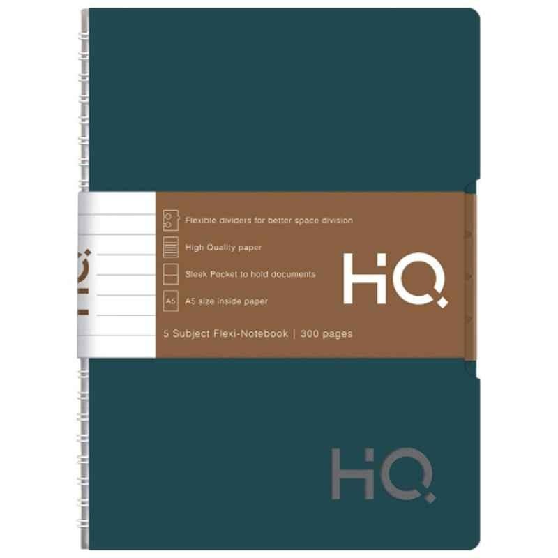 Navneet HQ A5 300 Pages Blue Single Line Wiro Bound Five Subject Notebook, 27041