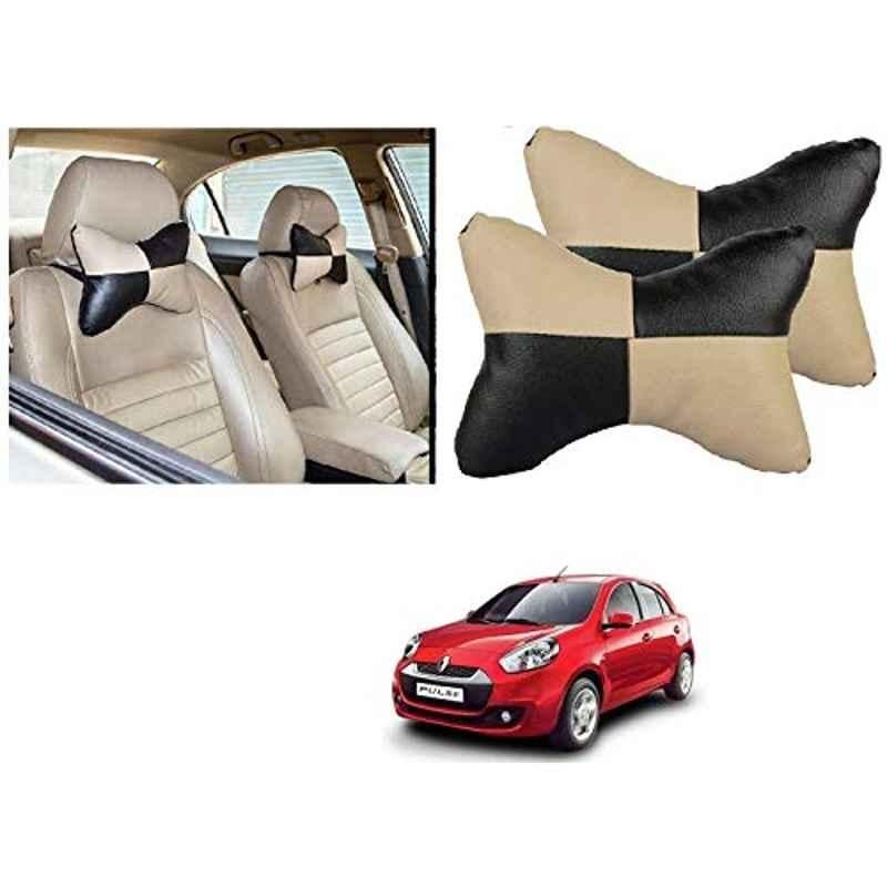 Kozdiko 2 Pcs Black & Beige Square Chess Design Car Neck Rest Pillow Set for Renault Pulse