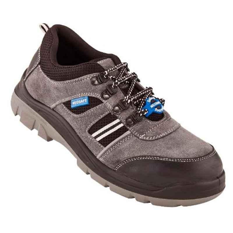 Neosafe A7020 RunX Leather Low Ankle Steel Toe Grey Work Safety Shoes, Size: 8