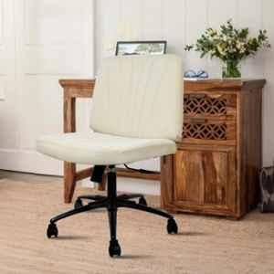 Cellbell Comfy Velvet Medium Back Beige Ergonomic Chair with Wheel, CBHKFOC14450