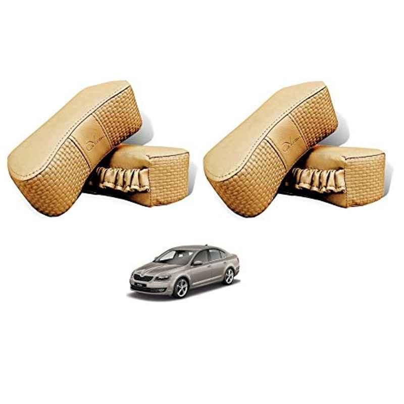 Kozdiko 4 Pcs CV Designer Beige Leatherite Neck Rest Car Cushion Pillow Set for Skoda Octavia 2013-Present