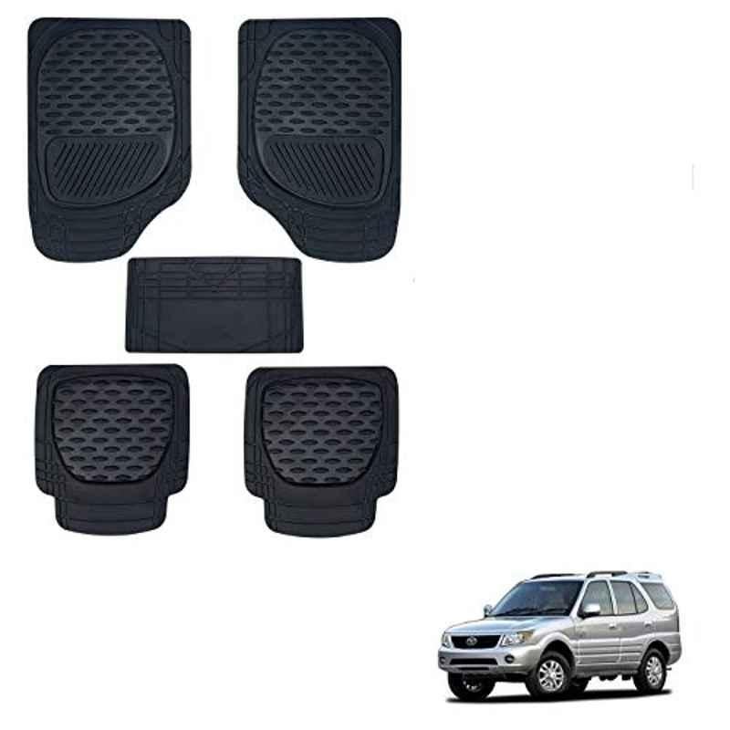Kozdiko 6255 5 Pcs Rubber & PVC Black Heavy Car Foot Mat Set for Tata Safari