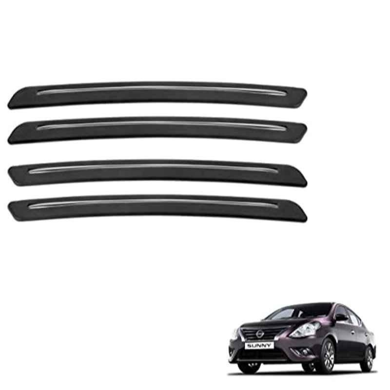 Kozdiko 4 Pcs Rubber Black Car Bumper Protector Set with Chrome Strip for Nissan Sunny