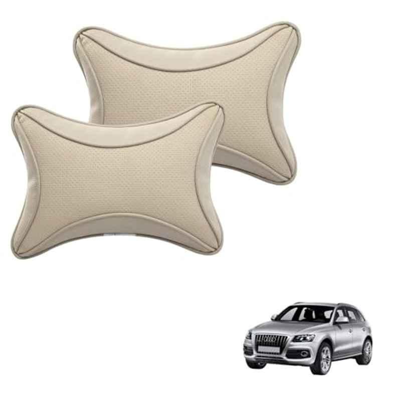 Kozdiko 2 Pcs Memory Foam & Polyester Beige Dots Car Neck Rest Pillow Set for Audi Q5, XNVJVHGJFH198
