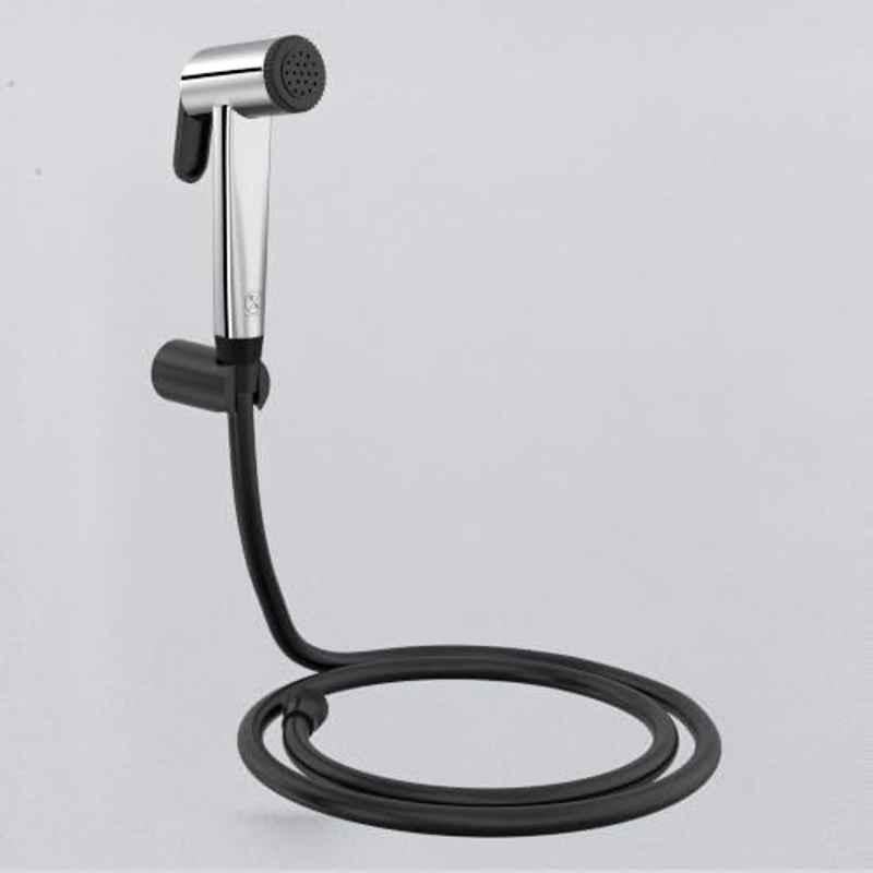 RN PTMT Silver & Black Chrome Finish Health Faucet with Hope Pipe & Wall Holder for Toilet Cleaning, RNHF5515BB