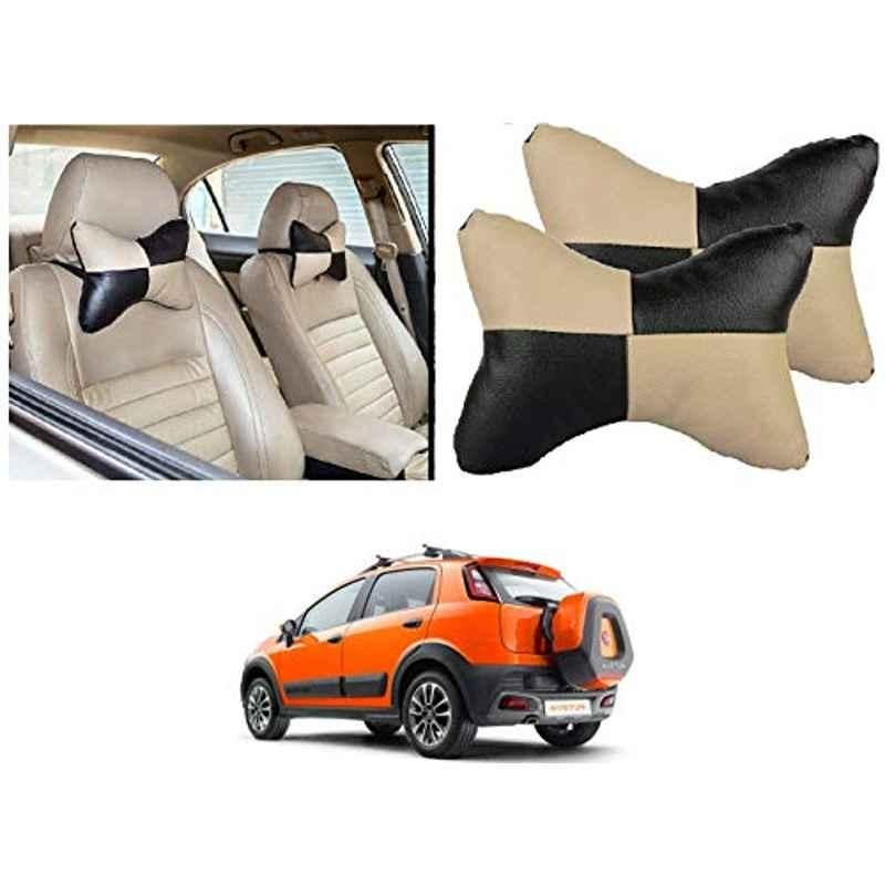 Kozdiko 2 Pcs Black & Beige Car Square Chess Design Neck Rest Seat Pillow Set for Fiat Avventura