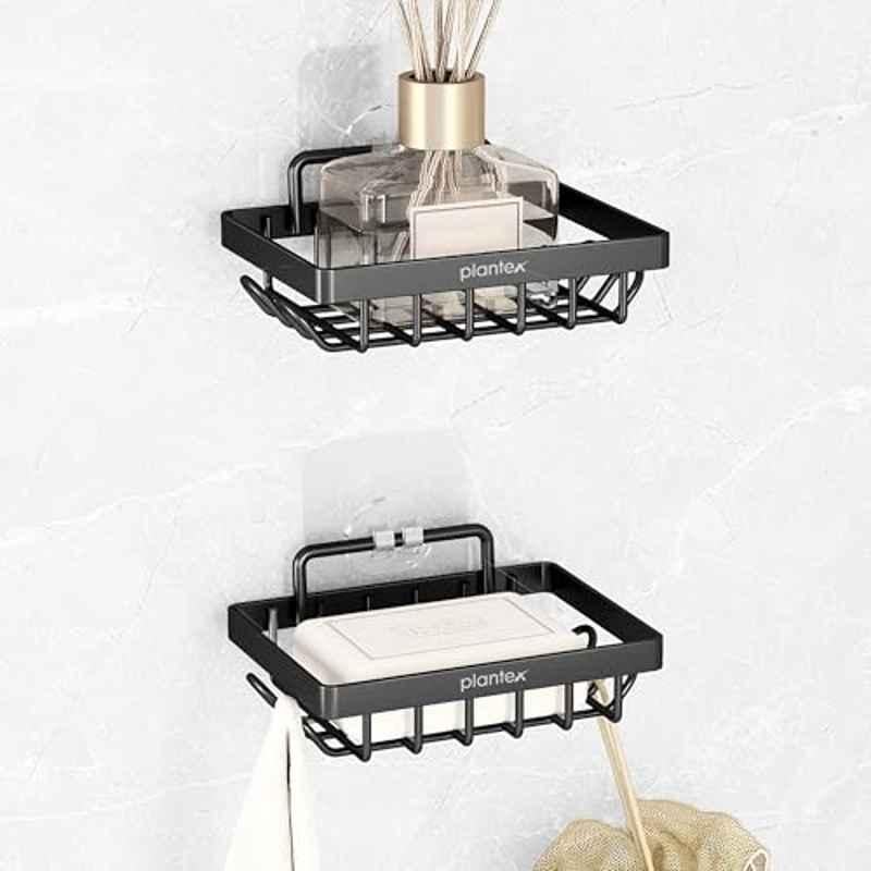 Plantex GI Steel Soap Dish for Bathroom/Self Adhesive Soap Holder for Kitchen/Soap Stand/Case/Bathroom Accessories (Pack of 2) Black