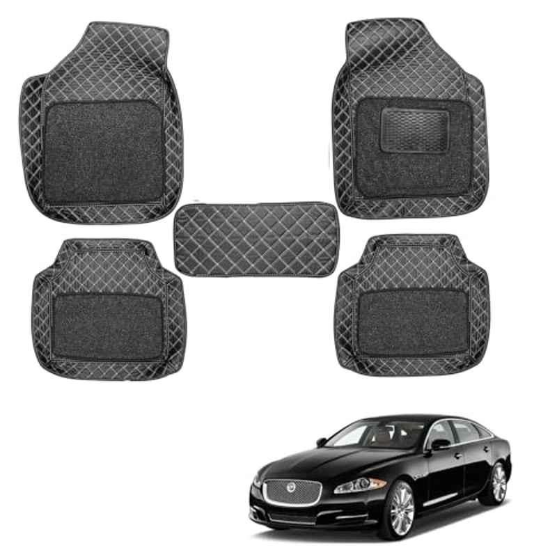 Kozdiko 5 Pcs Waterproof & Luxury 7D Black Leatherette Car Floor Mat Set for Jaguar XJ